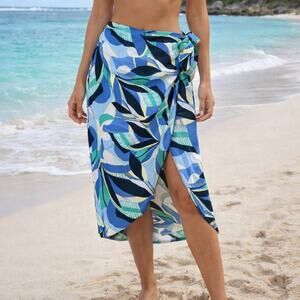 Loft Wrap Skirt Women's Size MP Leaf Print Blue Green NWT Boho Coastal Beach